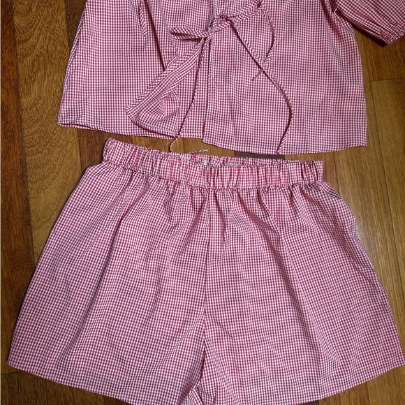 No Brand | Red & white matching gingham short set size large - Picture 2 of 4
